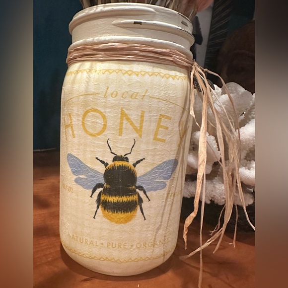 Boho/Natural Bee | Decoupaged Up-Cycled Glass | Baby Shower/Gender Reveal/Decor - Picture 2 of 4